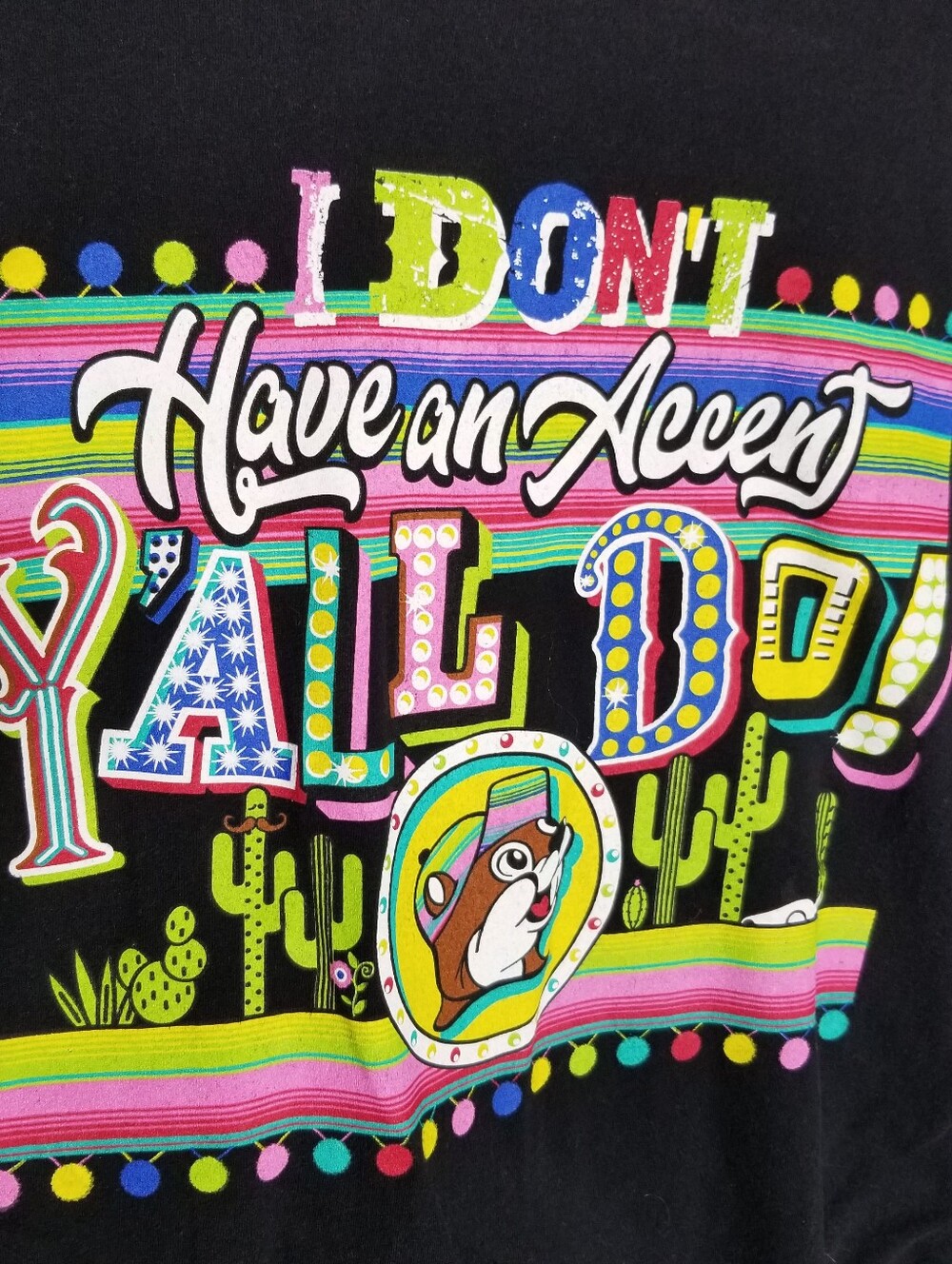 Buc-ee's  Beaver T-Shirt Black Graphic Print I Don't Have An Accent Size Large